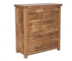 solid light mango wood 5 drawer unit side view