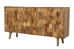 Handcarved hexagonal pattern light mango wood 3- door sideboard