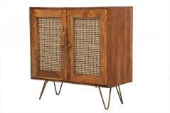 Indian light mango wood sideboard with 2 rattan doorsside