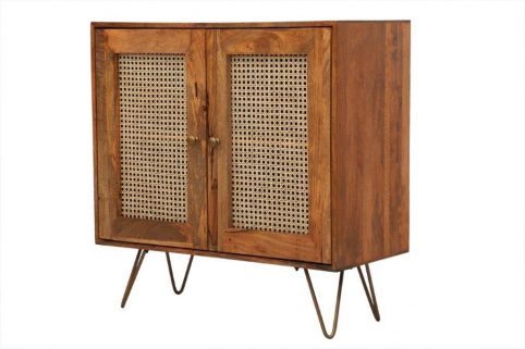 Indian light mango wood sideboard with 2 rattan doorsside