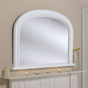 white ornate over mantel mirror