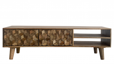 Light Mango Wood 3D Geometric TV Unit