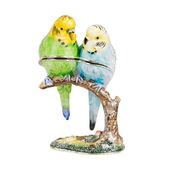 2 budgies on branch trinket box