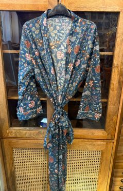 navy floral cotton kimono robe