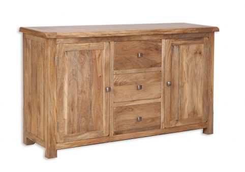 light rustic mango wood 3 drawer 2 door sideboard