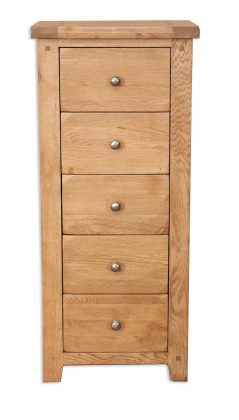 Solid Rustic Oak 5 Drawer Tallboy