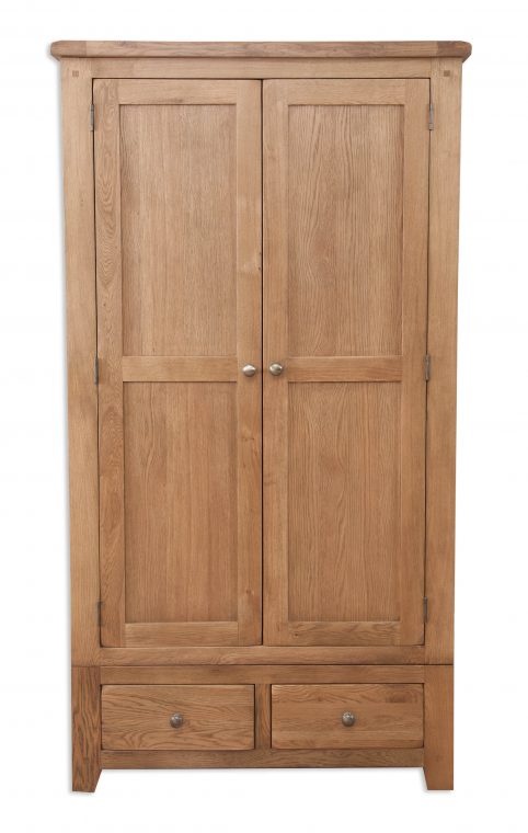 Solid Rustic Oak 2 Door 2 Drawer Wardrobe