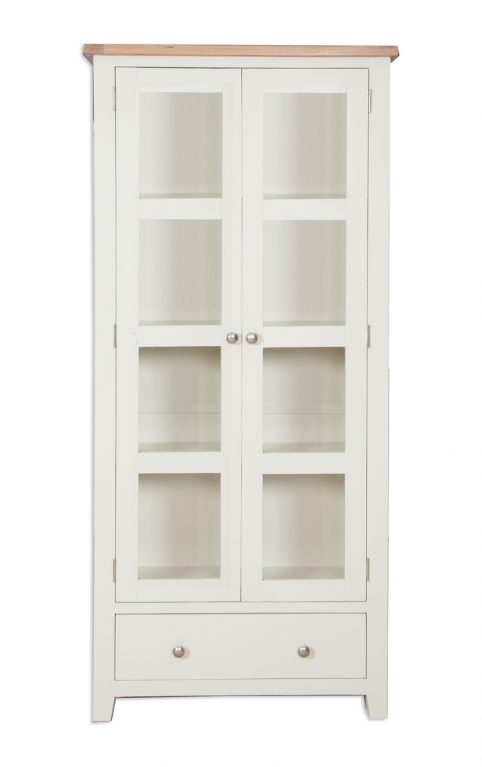 Perpignan Ivory Painted Natural Oak Glazed Display Cabinet