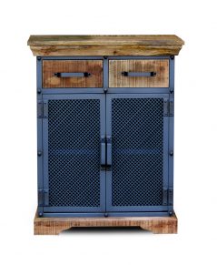 Industrial Style Solid Light Mango Wood 2 Drawer 2 Door Hall Cabinet