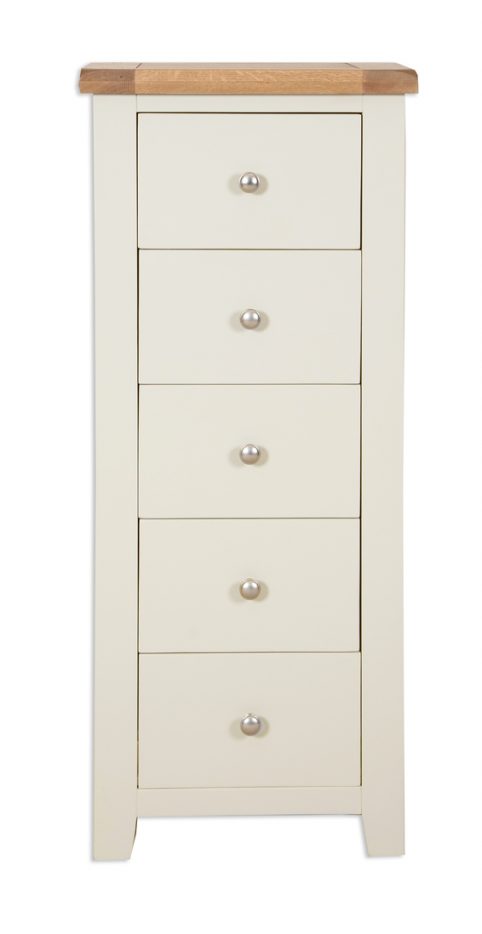 Perpignan Ivory Painted Natural Oak 5 Drawer Tallboy