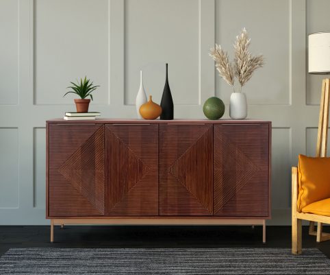 Large mango wood sideboard carved doors