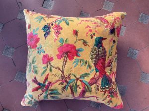 Mustard Yellow tropical floral cotton velvet cushion cover 50x50cm