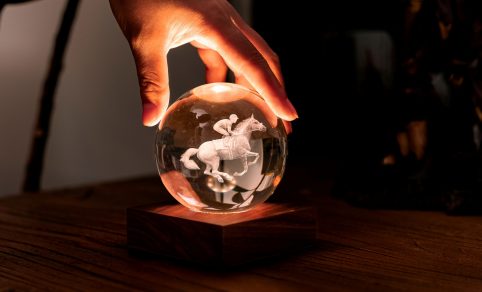 Award Winning Horse Racing LED Lit-up crystal ball on wooden stand