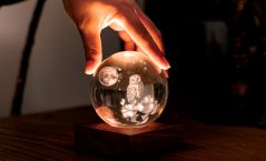 Award Winning Night Owl LED Lit-up crystal ball on wooden stand