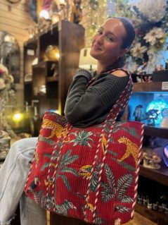 red leopard design cotton velvet bag