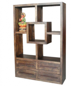Dark Mango Wood Shelf Unit with 4 Drawers
