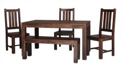 dark mango wood set of dining table, chairs and bench