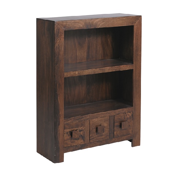 Dark Mango Wood Small Bookcase With 3, Small Wooden Bookcase