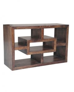 Dark Mango Wood Geometric Design TV Stand / Media Unit