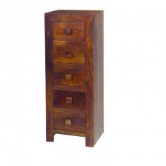 Dark mango wood 5 drawer chest tall boy