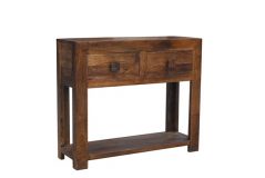 Dark mango wood console table hall table with 2 drawers and 1 shelf