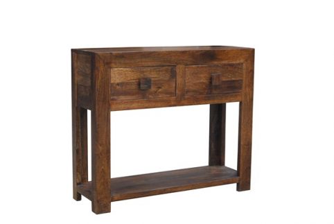 Dark mango wood console table with 2 drawers and 1 shelf Dark mango wood console table hall table with 2 drawers and 1 shelf
