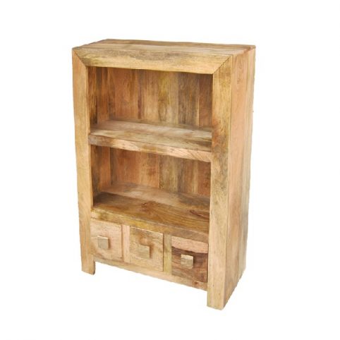 light mango wood bookcase with 3 drawers