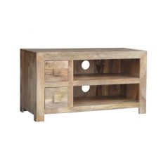 light mango wood two drawer media unit
