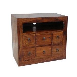 sheesham wood tv and media unit with 6 drawers