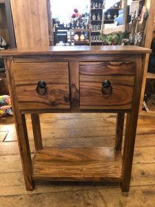 lifestyle image of sheesham wood hall table with 2 drawers