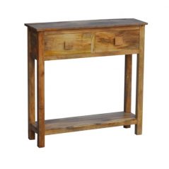 light mango wood console table hallway table with two drawers and one shelf