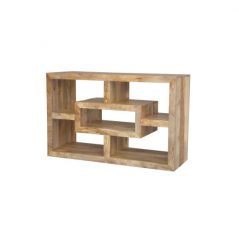 light mango wood TV stand media unit with geometric shape
