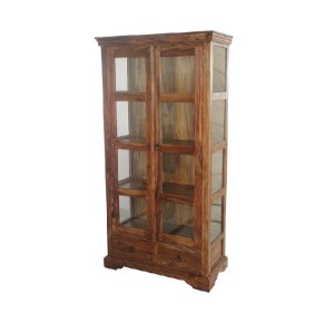 sheesham wood glazed glass display cabinet