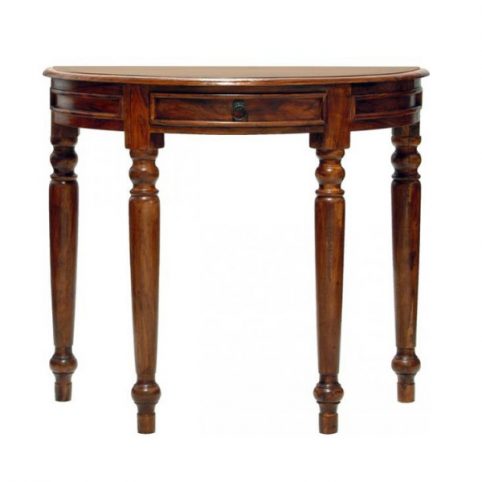sheesham wood half-moon shaped console table with drawer_2 sheesham wood half-moon shaped console table hallway table with 1 drawer