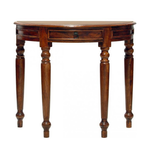 sheesham wood half-moon shaped console table hallway table with 1 drawer