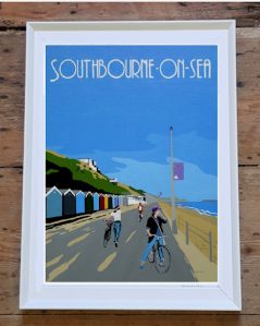 Vintage style Southbourne on sea beach huts framed print