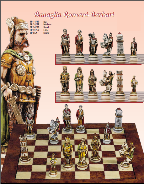 handmade Italian Nigri Scacchi chess set - battle of Roman between Barbarian