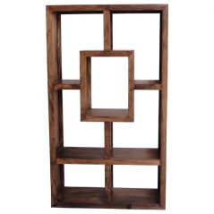 Dark mango wood 7 shelf modern geometric design bookcase/display unit