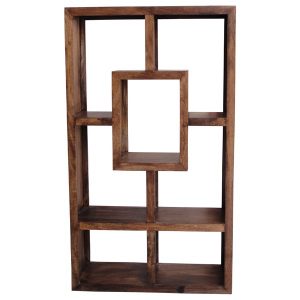 Dark mango wood 7 shelf modern geometric design bookcase/display unit