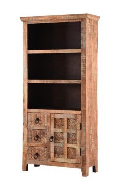 Hand-carved re-claimed natural mango hardwood bookcase
