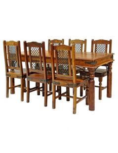 175cm Sheesham Wood Colonial Jali Style Dining Table with metal insert
