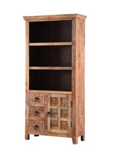 Handcarved Indian Rustic Painted Wooden Bookcase (Kerala range)