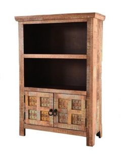 Hand-carved hand-painted Indian light mango wood 2-door small bookcase