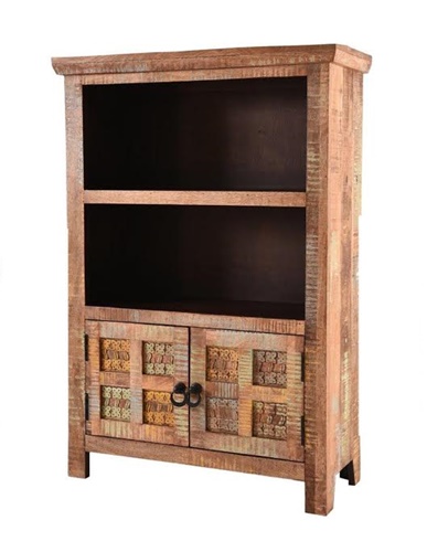 Hand-carved hand-painted Indian light mango wood 2-door small bookcase