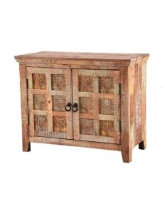 Hand-carved hand-painted Indian light mango wood 2-door sideboard