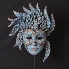 handpainted Ventian mask sculpture in teal color