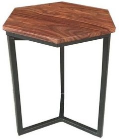 Industrial Style Indian Sheesham Wood Hexagonal Lamp Table