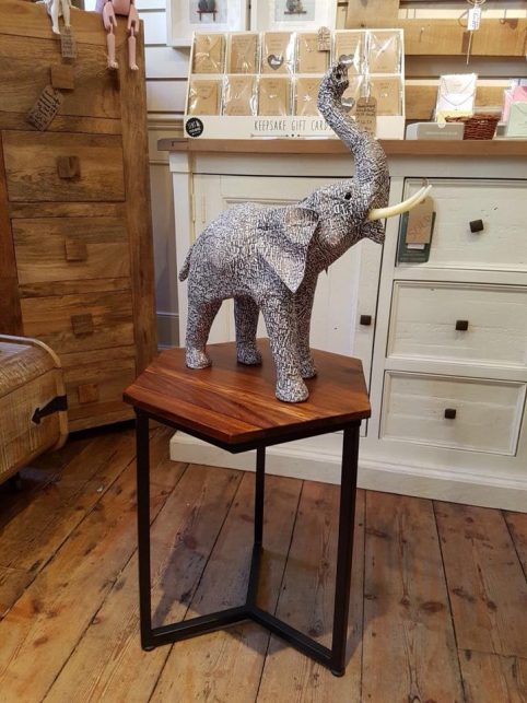 Sheesham wood hexagonal side table with metal base Sheesham wood hexagonal side table with metal base