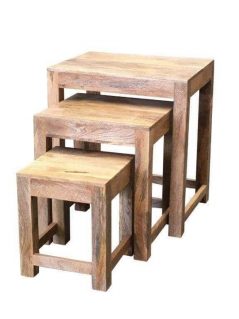 Indian Dakota light mango wood nest of 3 tables