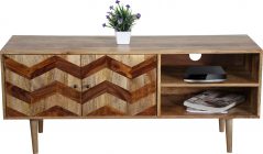 Zigzag themed TV cabinet in light mango wood with wooden legs (2)